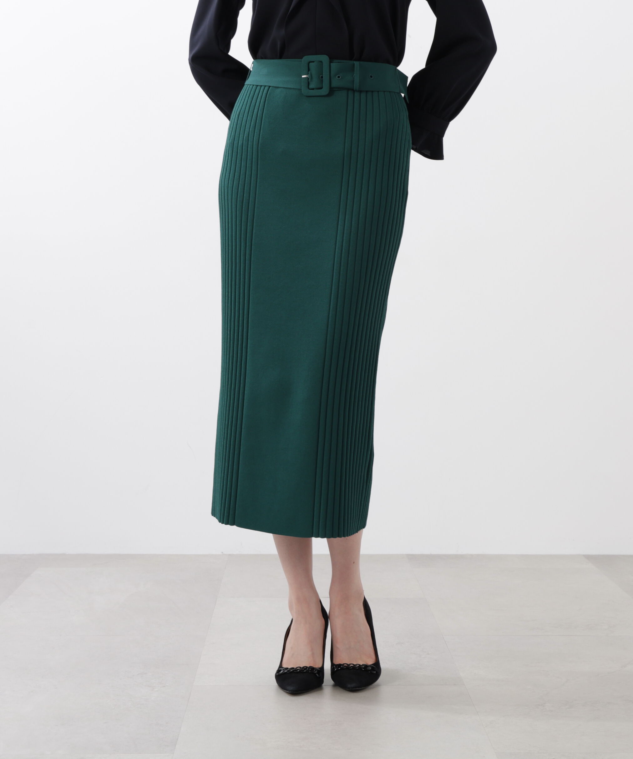  「◆ベルト付き総針ニットタイトスカート」|スカート|