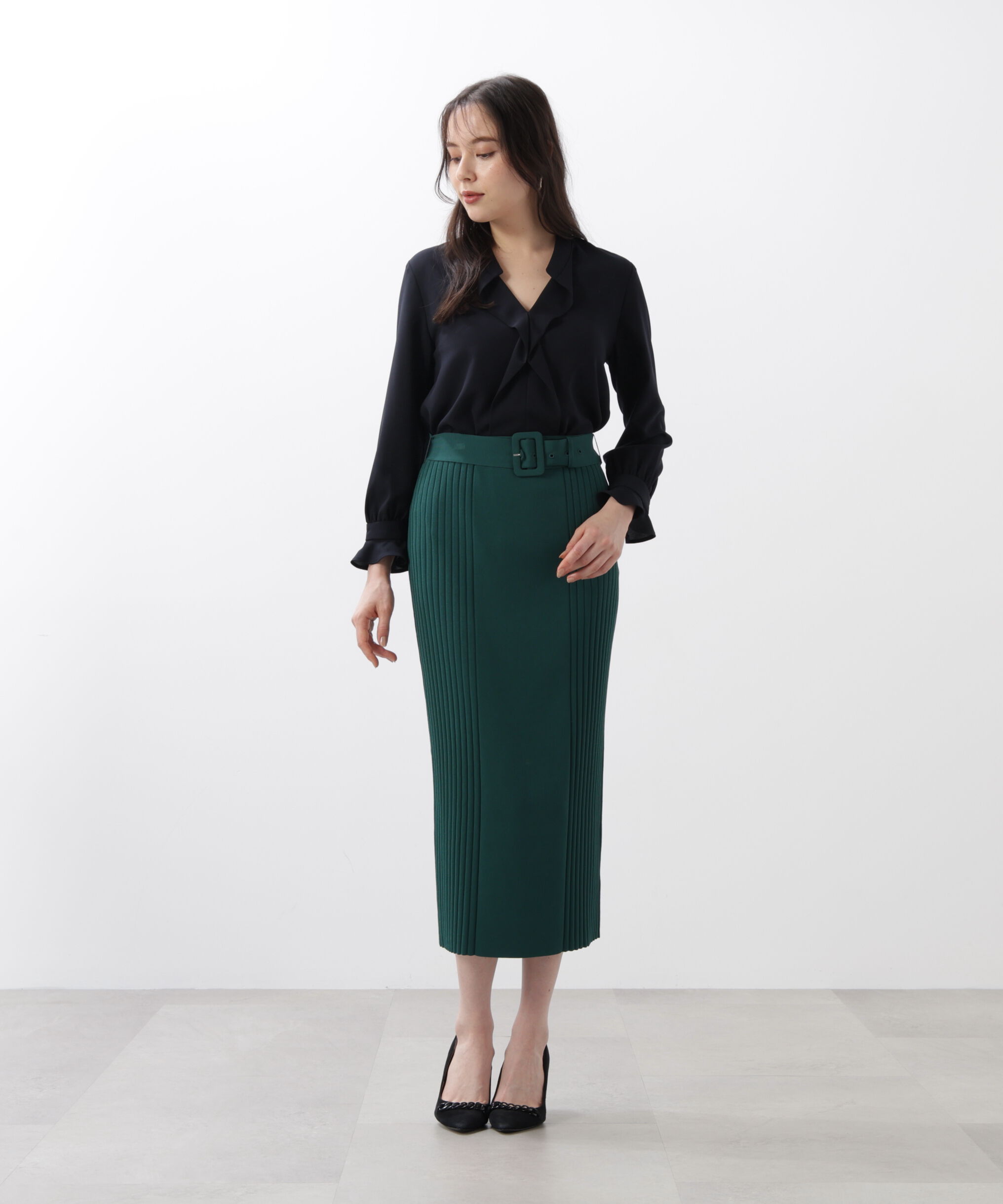  「◆ベルト付き総針ニットタイトスカート」|スカート|