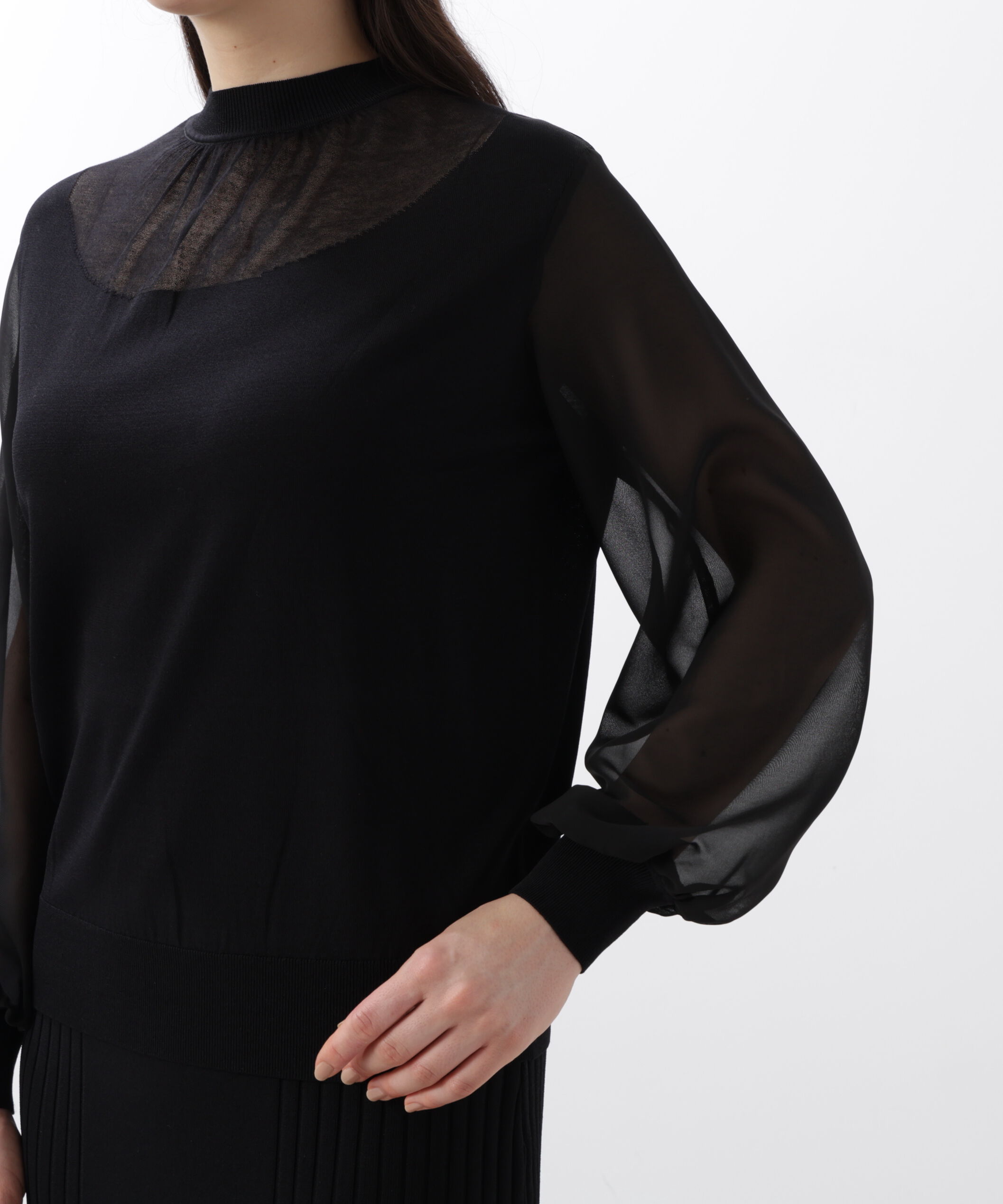  「◆ギャザーネックシフォンコンビニット」|ニット・セーター|