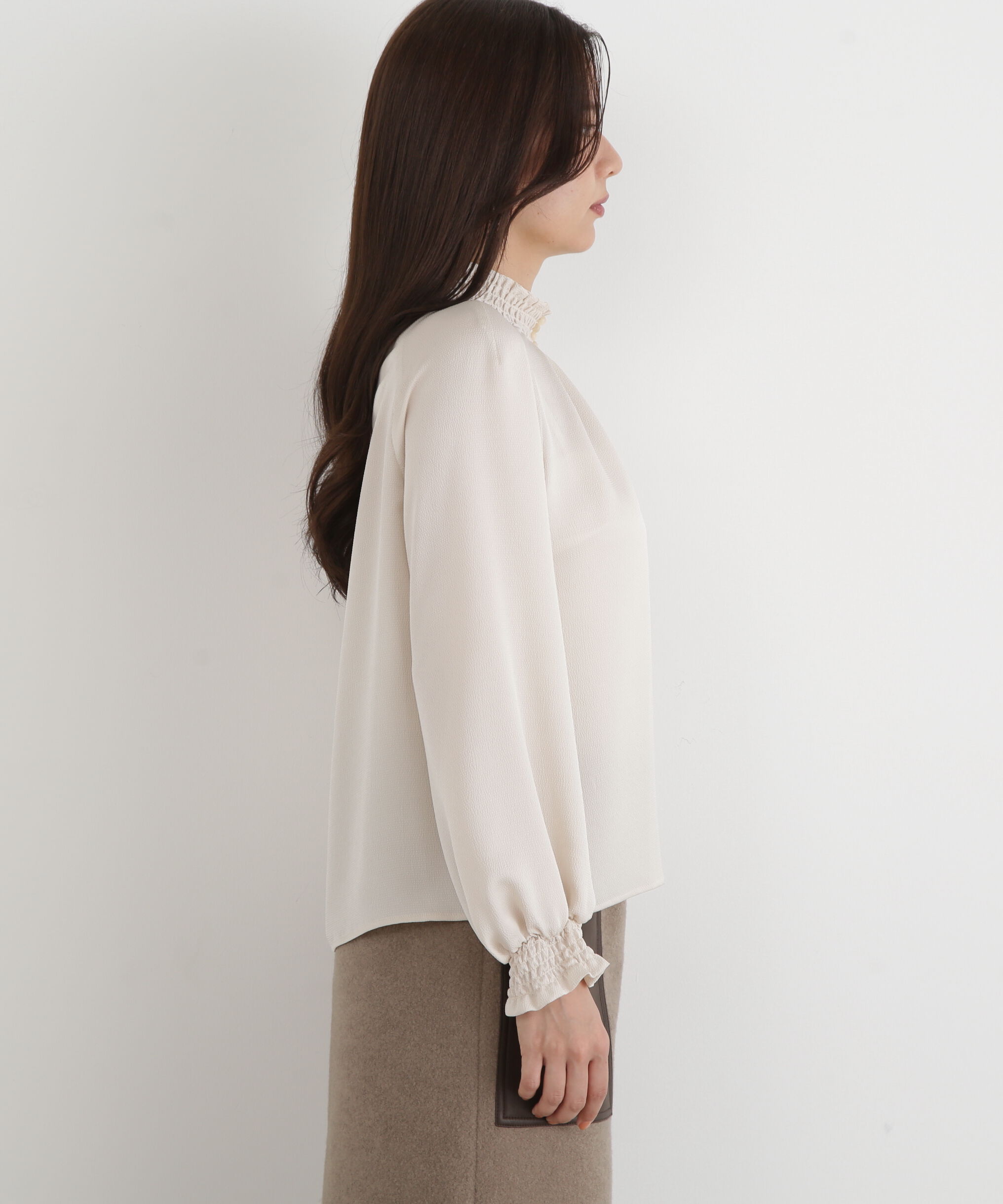  「◆シャーリングネックギャザーブラウス」|シャツ・ブラウス|