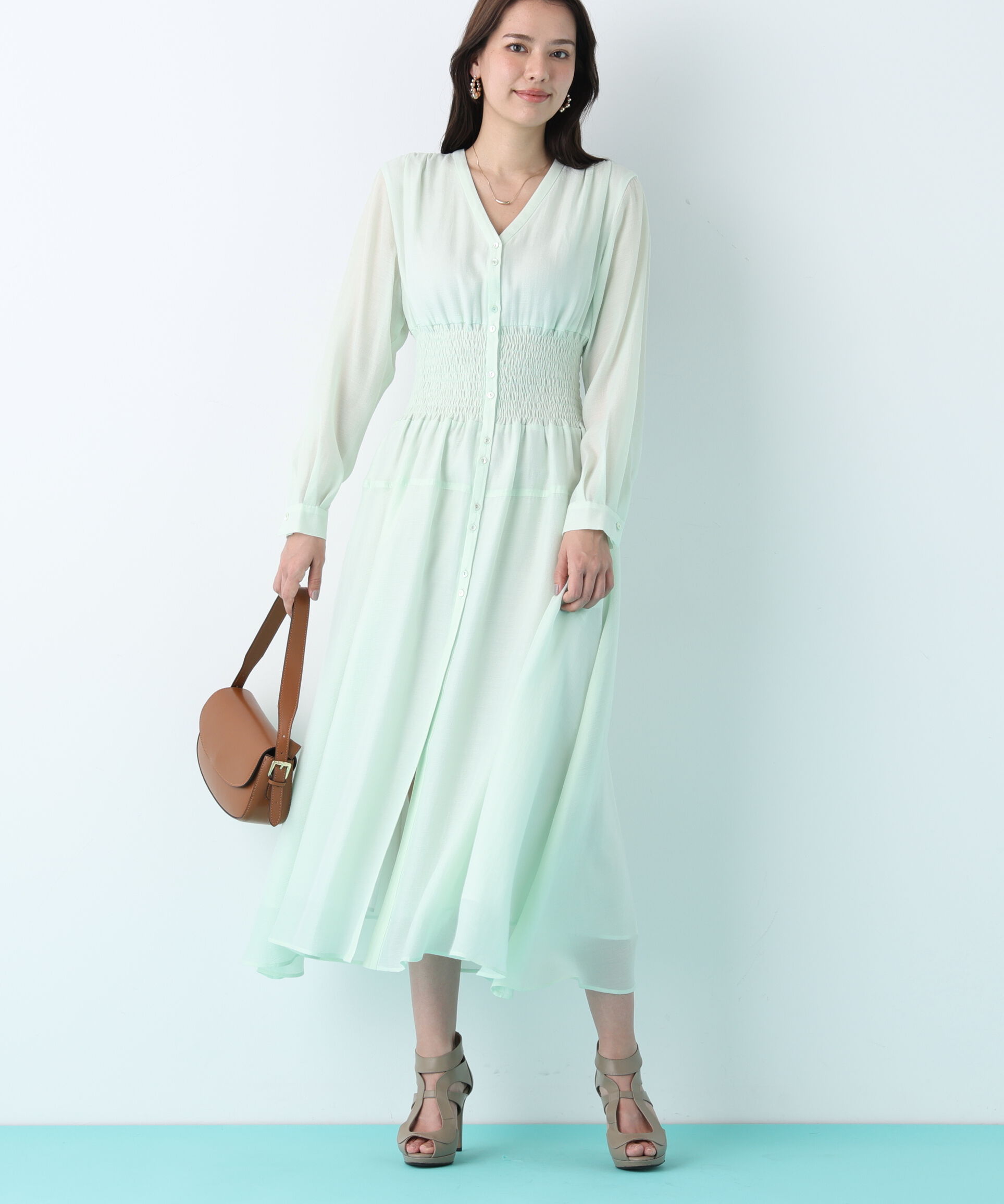  「ウエストシャーリングロングワンピース」|ワンピース|