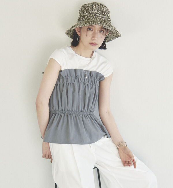 Doux archives「カットドッキングギャザートップス」|Tシャツ・カットソー|GRAY