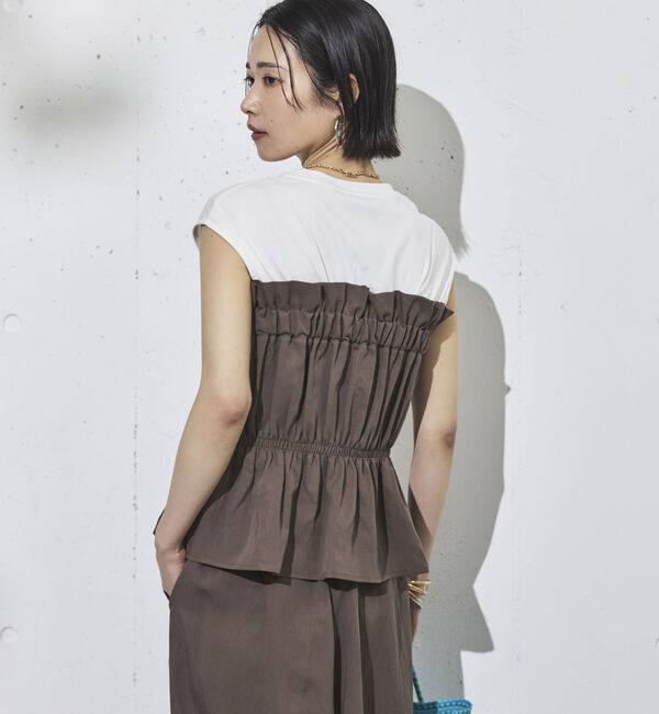 Doux archives「カットドッキングギャザートップス」|Tシャツ・カットソー|BROWN