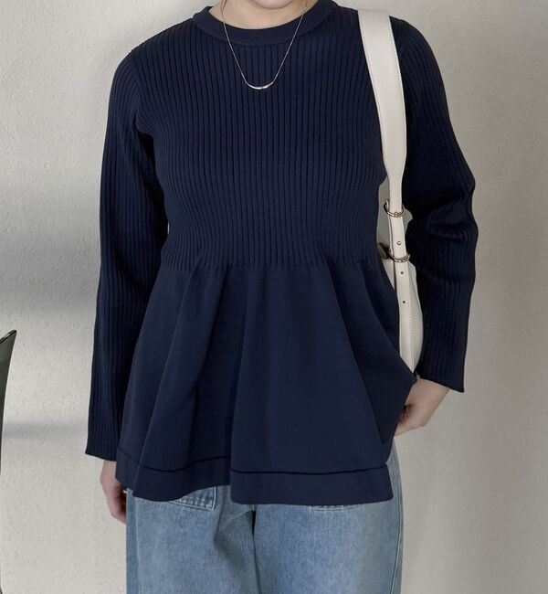 Doux archives「ワイドリブペプラムニットプルオーバー」|ニット・セーター|NAVY