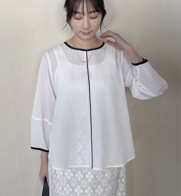 Doux archives「ジョーゼット配色パイピングブラウス」|シャツ・ブラウス|OFF WHITE