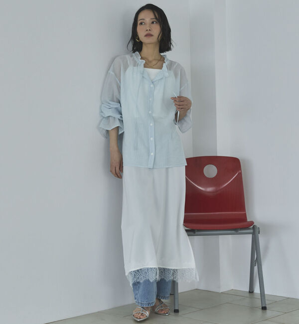 Doux archives「シアーストライプスタンドフリルブラウス」|シャツ・ブラウス|