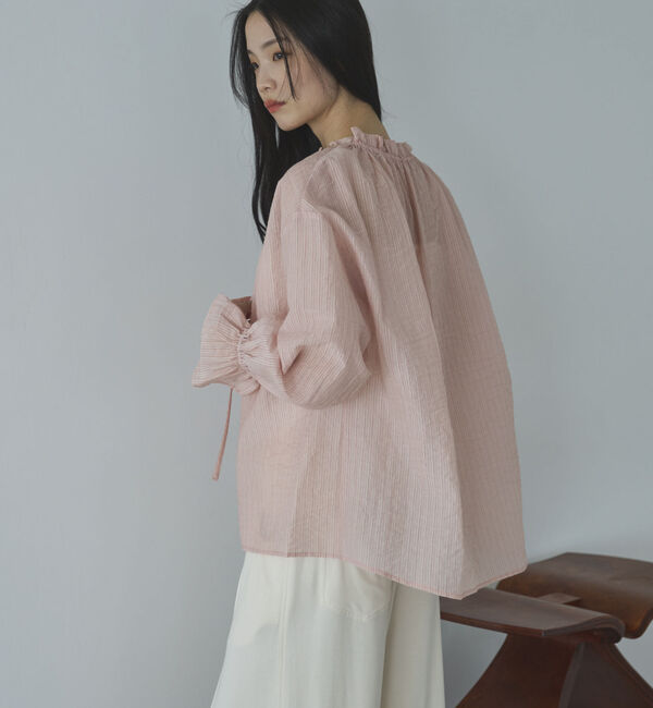 Doux archives「シアーストライプスタンドフリルブラウス」|シャツ・ブラウス|