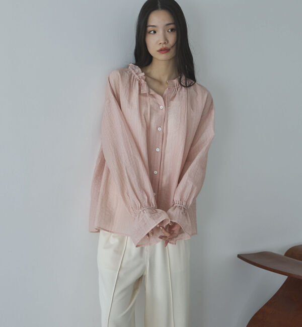 Doux archives「シアーストライプスタンドフリルブラウス」|シャツ・ブラウス|