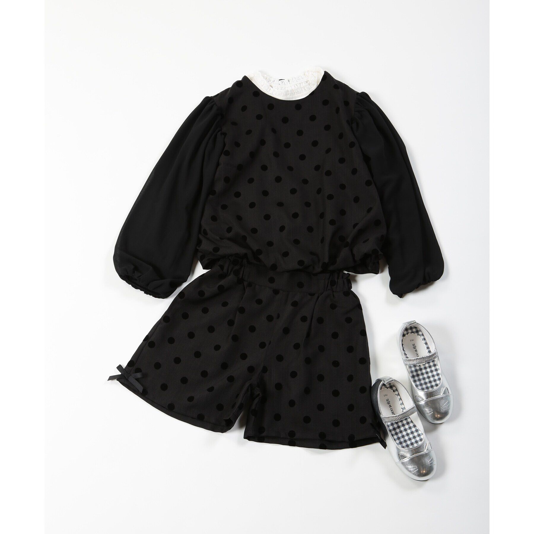 SHOO･LA･RUE「【100-140cm/プチセレ/セットアップ可】フロッキードットショートパンツ」|キュロット|