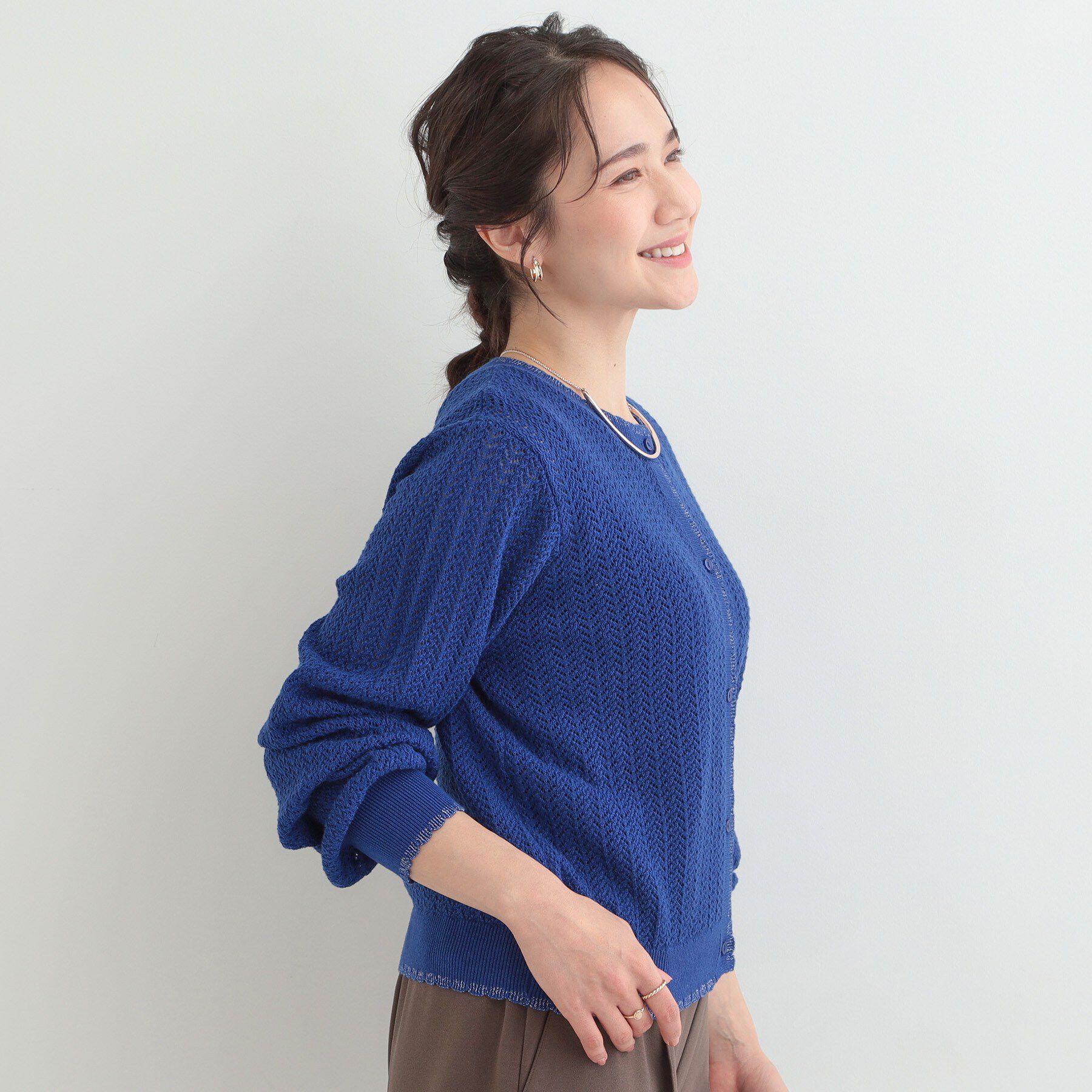 SHOO･LA･RUE「編み柄が上品 ラメ入り透かし編みカーディガン」|カーディガン|