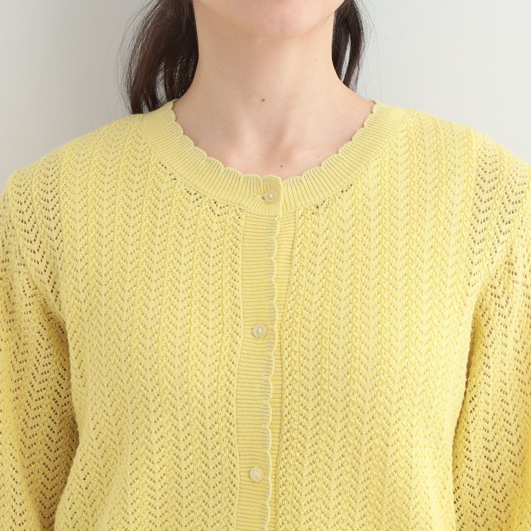 SHOO･LA･RUE「編み柄が上品 ラメ入り透かし編みカーディガン」|カーディガン|