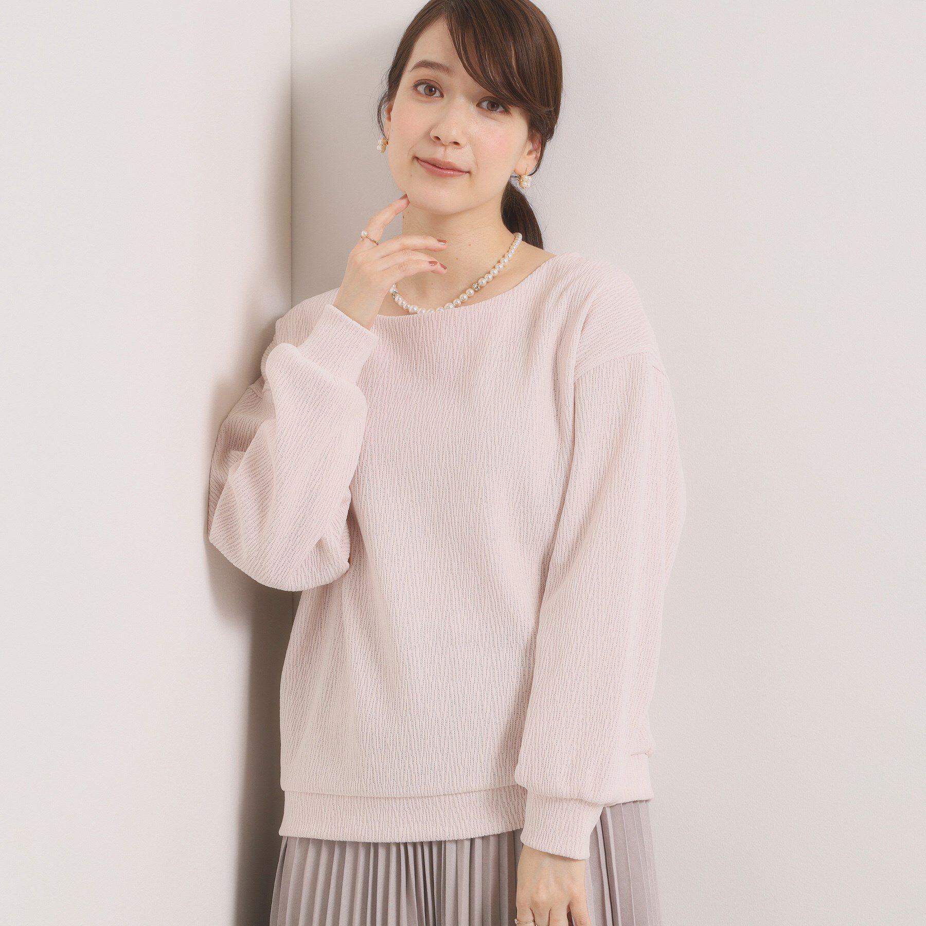 ITS&rsquo;DEMO「【洗濯機OK】ウェーブモールプルオーバー」|Tシャツ・カットソー|ピンクベージュ(05