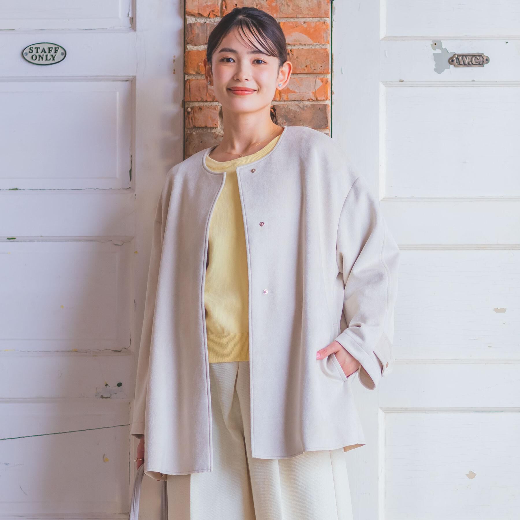 ITS&rsquo;DEMO「カットスエードコート」|ノーカラーコート|