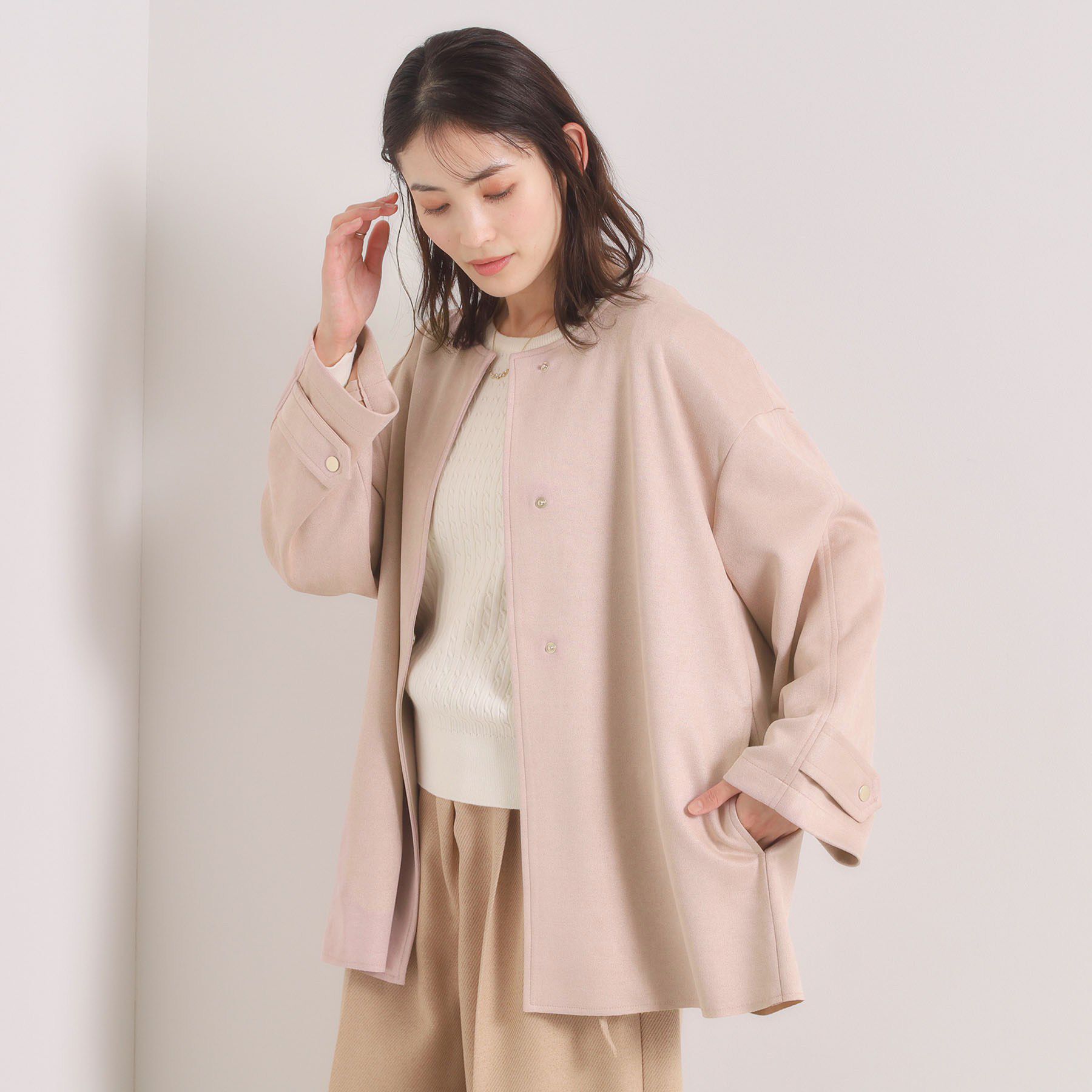 ITS&rsquo;DEMO「カットスエードコート」|ノーカラーコート|