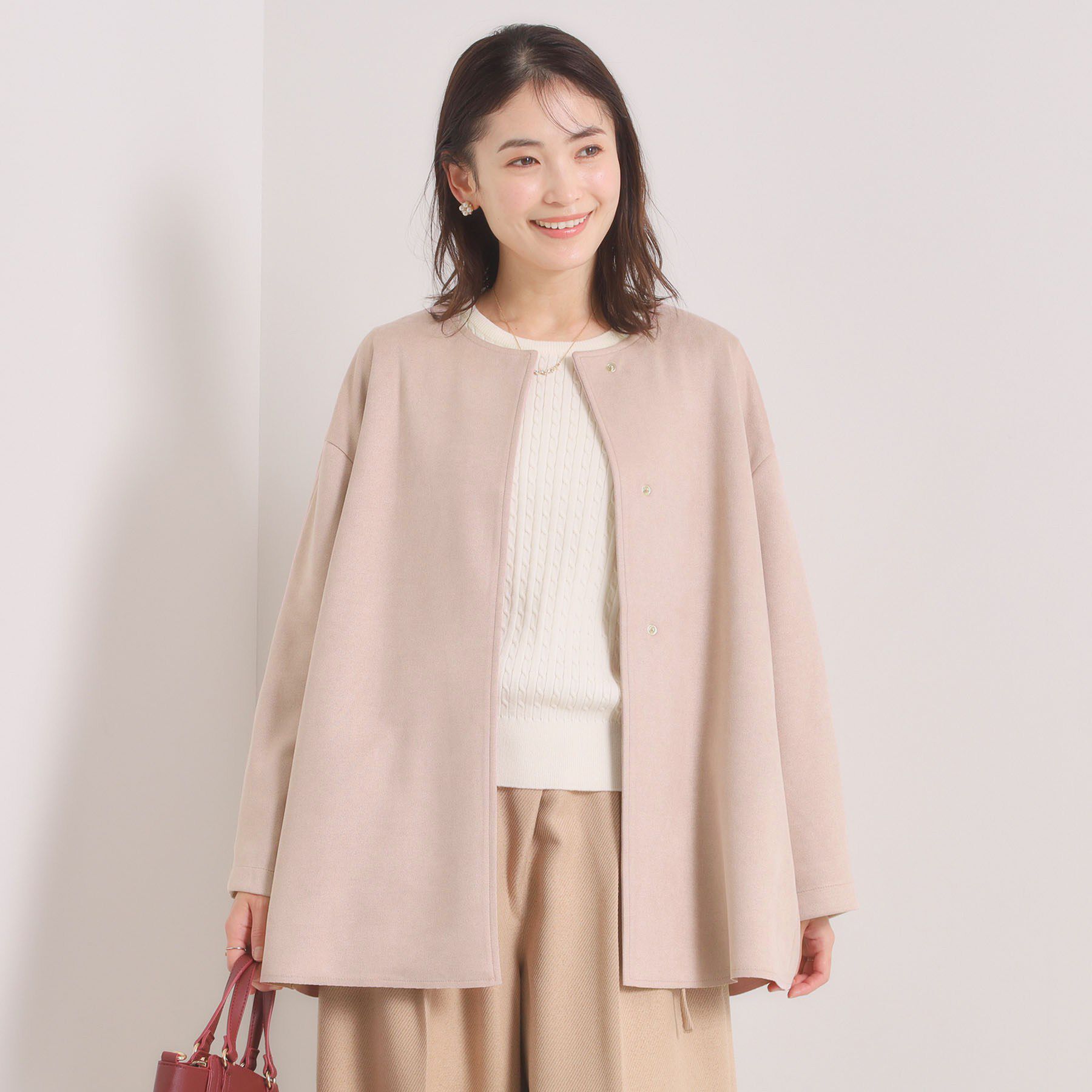 ITS&rsquo;DEMO「カットスエードコート」|ノーカラーコート|ピンク(071)