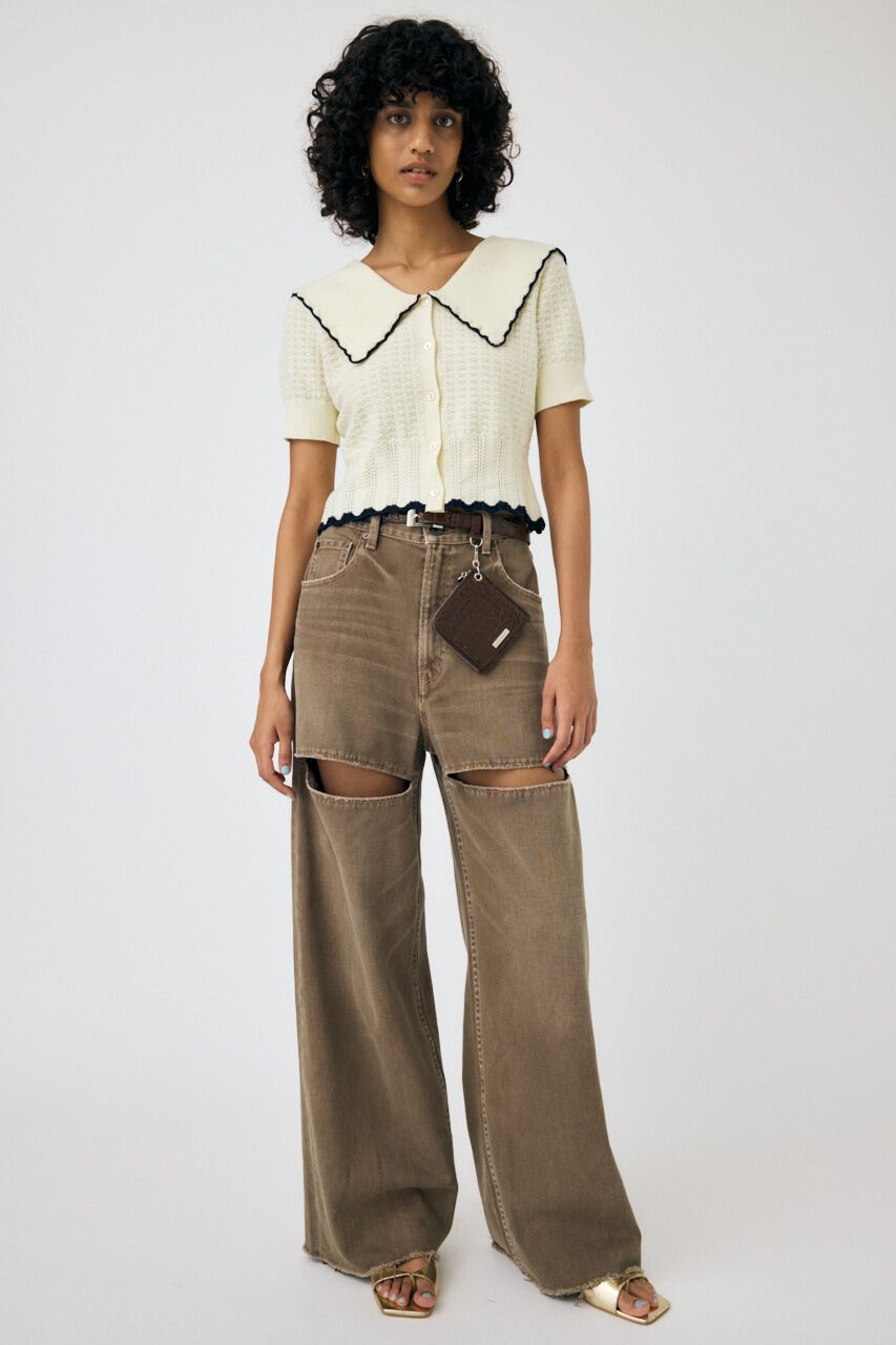 MOUSSY「KNIT LACEWORK COLLAR カーディガン」|ニット・セーター|