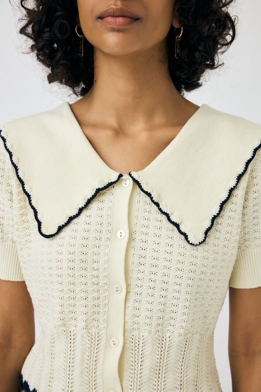 MOUSSY「KNIT LACEWORK COLLAR カーディガン」|ニット・セーター|