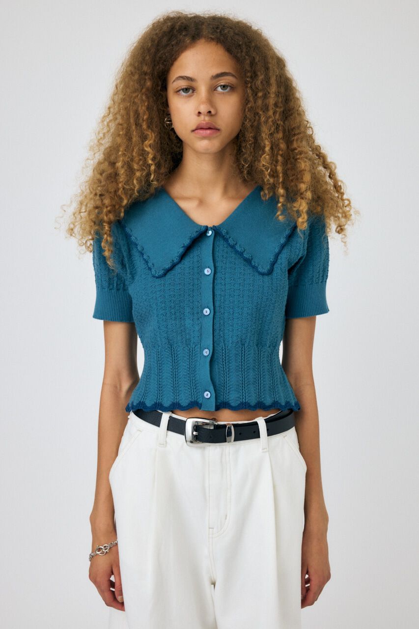MOUSSY「KNIT LACEWORK COLLAR カーディガン」|ニット・セーター|
