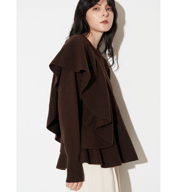 ELENDEEK「SHOULDER FRILL PEPLUM KT」|ニット・セーター|ブラウン