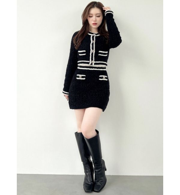 RESEXXY「バイカラーツイードニットミニスカート【セットアップ着用可能】」|スカート|