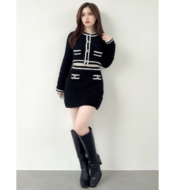 RESEXXY「バイカラーツイードニットミニスカート【セットアップ着用可能】」|スカート|