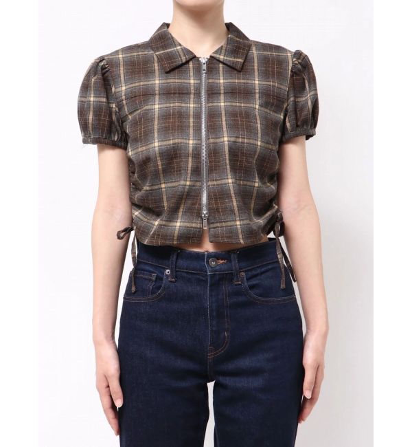 EMODA「ストリングリボンジップシャツトップ」|Tシャツ・カットソー|カーキ