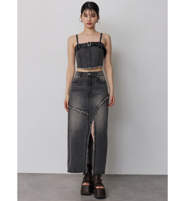 MURUA「【セットアップ対応】フリンジスリットデニムスカート」|スカート|