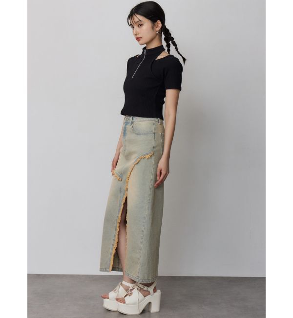 MURUA「【セットアップ対応】フリンジスリットデニムスカート」|スカート|