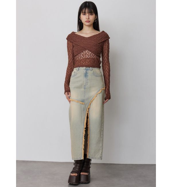 MURUA「【セットアップ対応】フリンジスリットデニムスカート」|スカート|