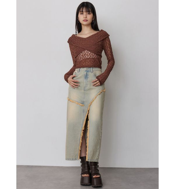 MURUA「【セットアップ対応】フリンジスリットデニムスカート」|スカート|