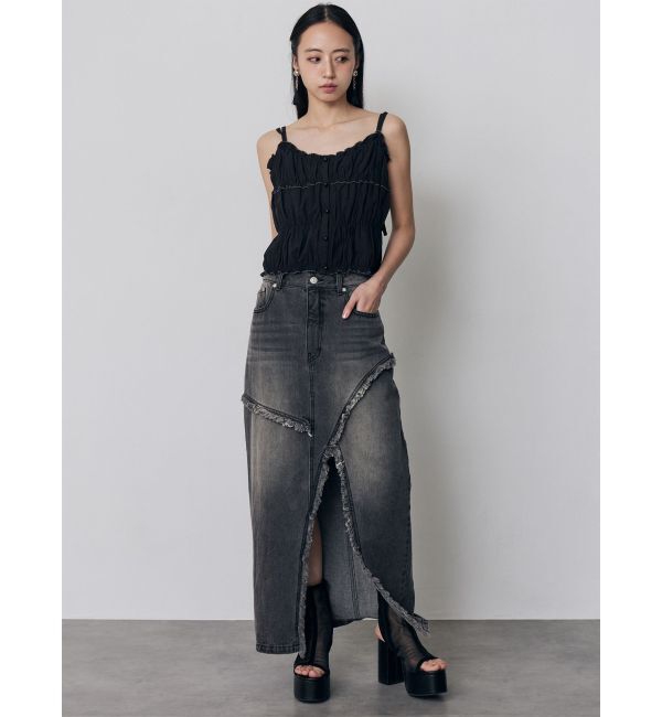 MURUA「【セットアップ対応】フリンジスリットデニムスカート」|スカート|