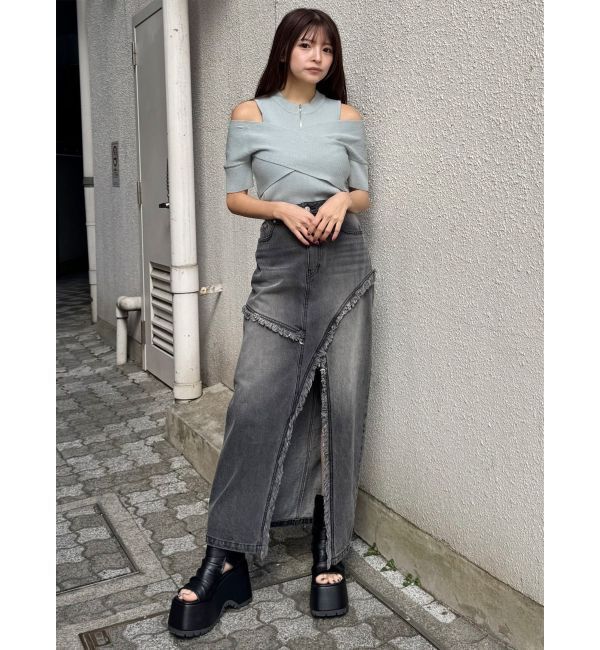 MURUA「【セットアップ対応】フリンジスリットデニムスカート」|スカート|