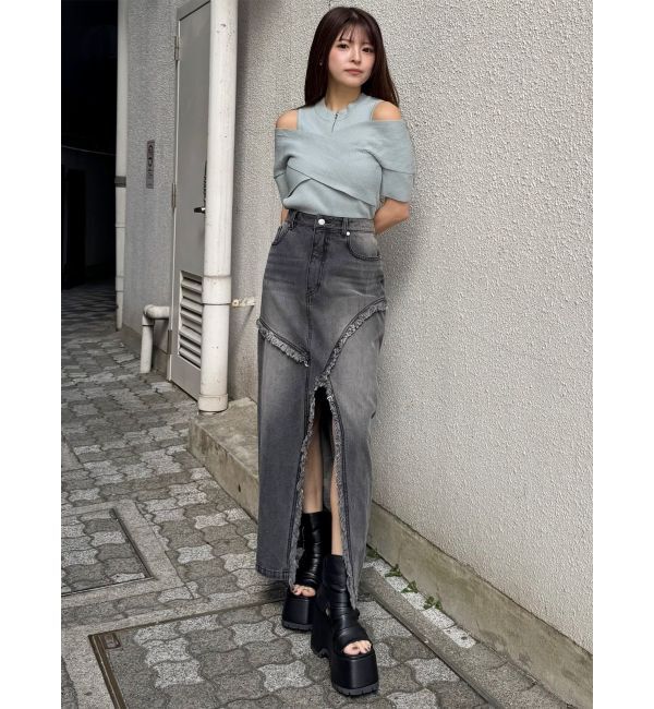 MURUA「【セットアップ対応】フリンジスリットデニムスカート」|スカート|