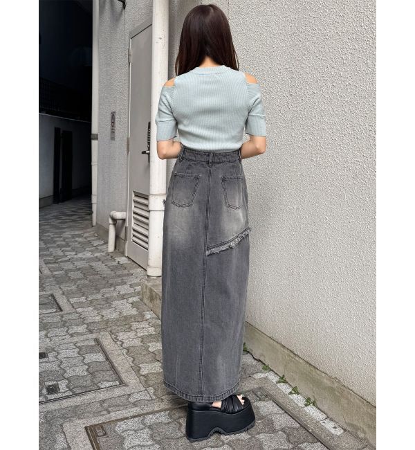 MURUA「【セットアップ対応】フリンジスリットデニムスカート」|スカート|