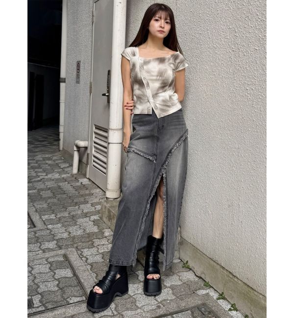 MURUA「【セットアップ対応】フリンジスリットデニムスカート」|スカート|