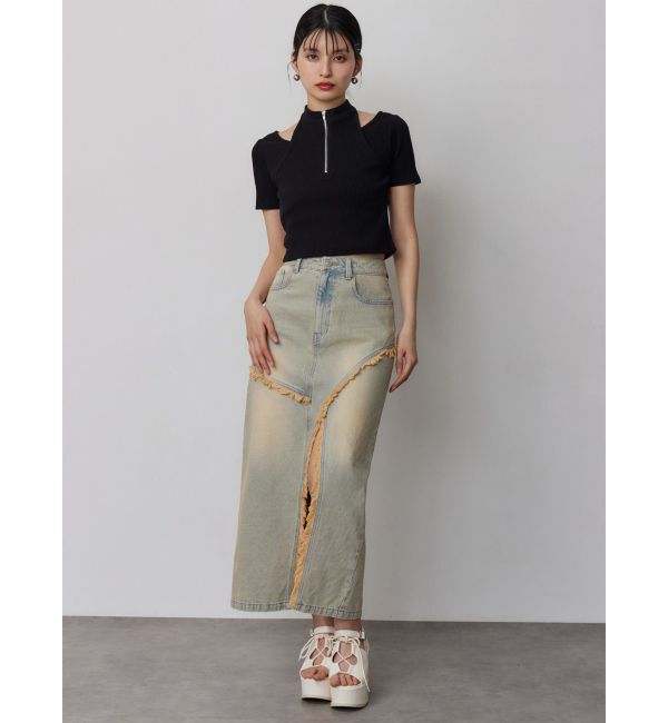 MURUA「【セットアップ対応】フリンジスリットデニムスカート」|スカート|