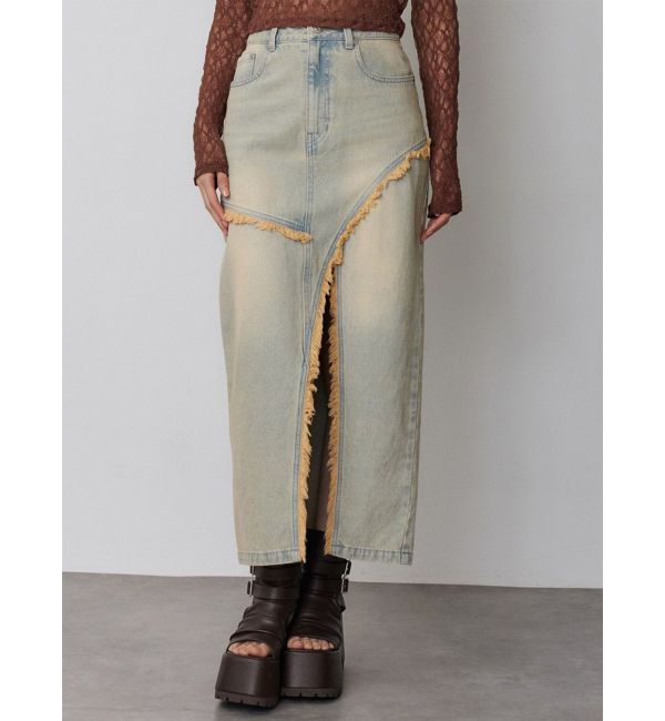 MURUA「【セットアップ対応】フリンジスリットデニムスカート」|スカート|ブルー