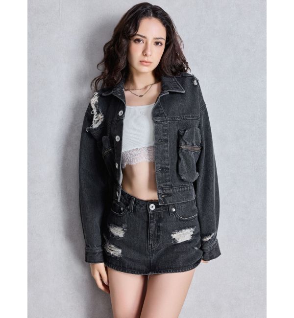 GYDA「ハイウエストダメージスカートライクデニムショートパンツ」|スカート|