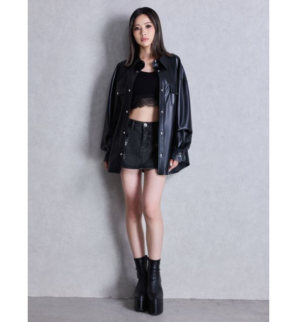 GYDA「ハイウエストダメージスカートライクデニムショートパンツ」|スカート|