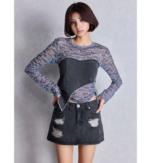 GYDA「ハイウエストダメージスカートライクデニムショートパンツ」|スカート|