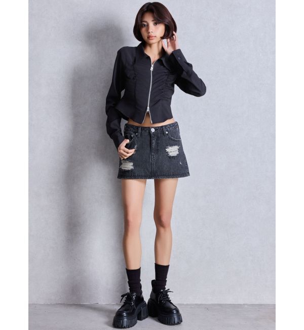 GYDA「ハイウエストダメージスカートライクデニムショートパンツ」|スカート|
