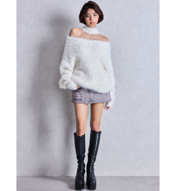 GYDA「ハイウエストダメージスカートライクデニムショートパンツ」|スカート|