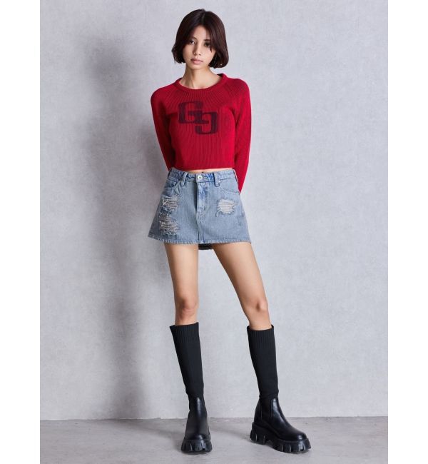 GYDA「ハイウエストダメージスカートライクデニムショートパンツ」|スカート|