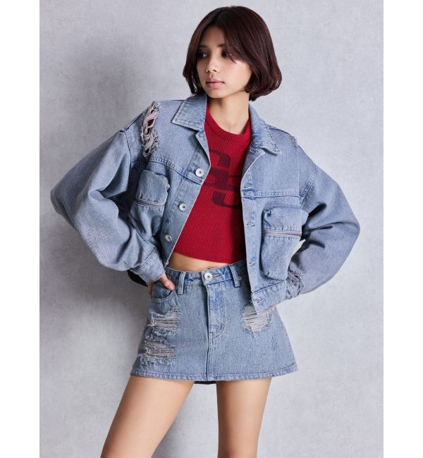 GYDA「ハイウエストダメージスカートライクデニムショートパンツ」|スカート|