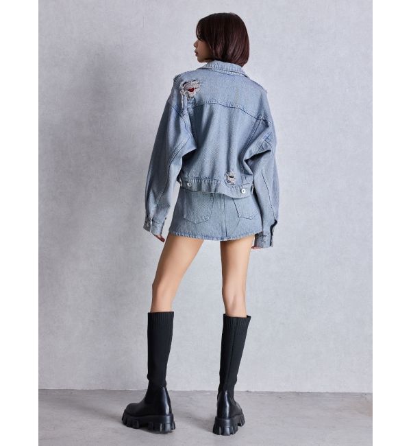 GYDA「ハイウエストダメージスカートライクデニムショートパンツ」|スカート|