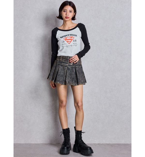 GYDA「ハイウエストWIDE BELTプリーツデニムスカートライクショートパンツ」|スカート|