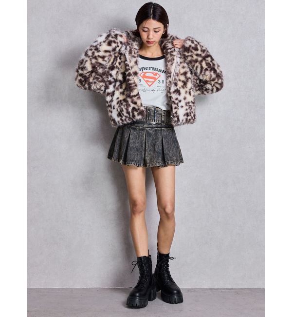 GYDA「ハイウエストWIDE BELTプリーツデニムスカートライクショートパンツ」|スカート|