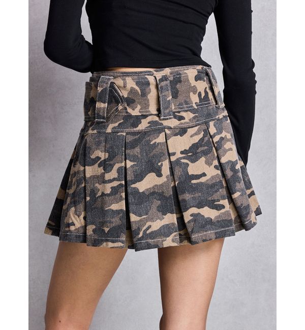 GYDA「ハイウエストWIDE BELTプリーツデニムスカートライクショートパンツ」|スカート|