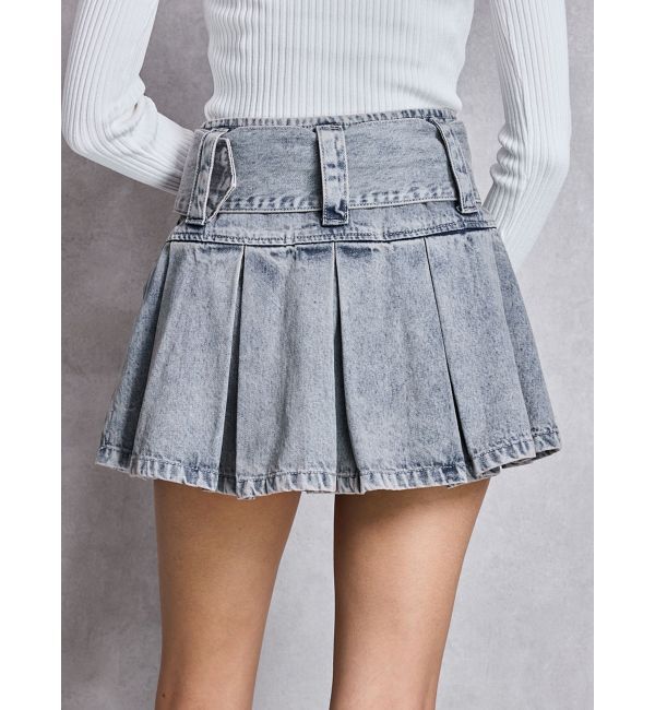 GYDA「ハイウエストWIDE BELTプリーツデニムスカートライクショートパンツ」|スカート|