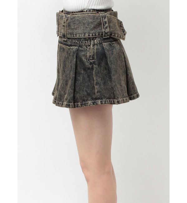 GYDA「ハイウエストWIDE BELTプリーツデニムスカートライクショートパンツ」|スカート|